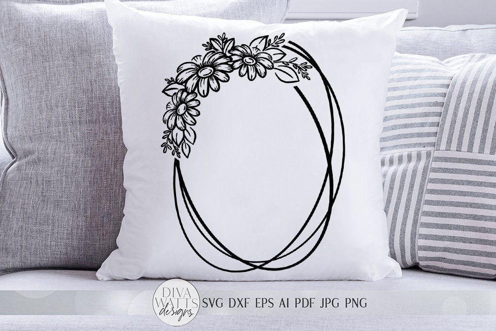 Oval Daisy Wreath SVG  | Boho Farmhouse Floral Wreath | dxf and more