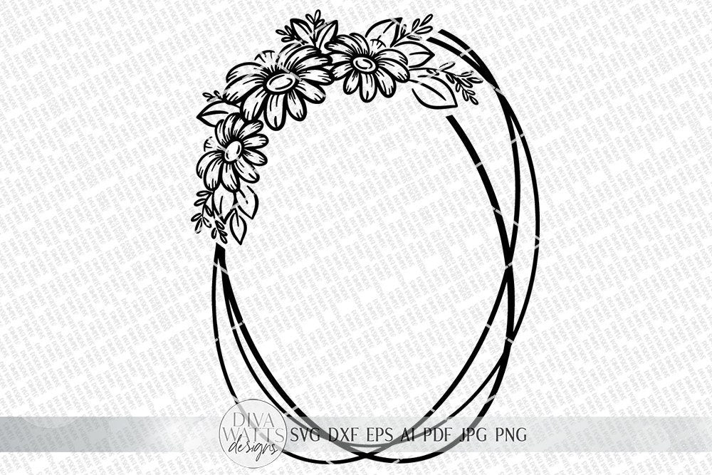 Oval Daisy Wreath SVG  | Boho Farmhouse Floral Wreath | dxf and more