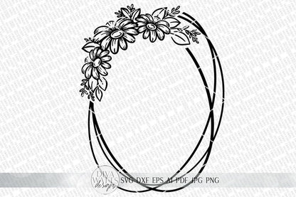 Oval Daisy Wreath SVG  | Boho Farmhouse Floral Wreath | dxf and more
