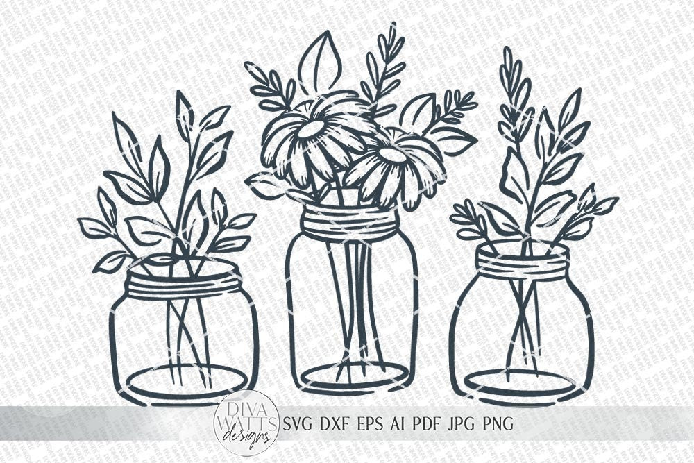 Mason Jar Flower Arrangement SVG | Farmhouse Sign | dxf and more