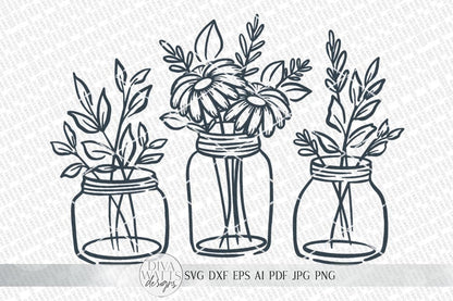 Mason Jar Flower Arrangement SVG | Farmhouse Sign | dxf and more