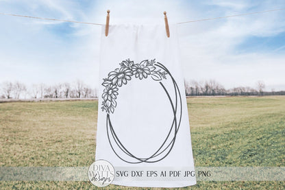 Oval Daisy Wreath SVG  | Boho Farmhouse Floral Wreath | dxf and more