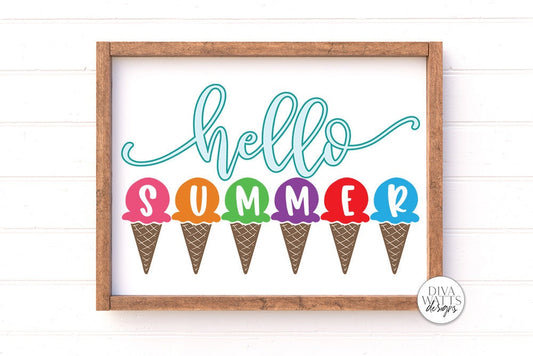 Hello Summer SVG | Ice Cream Cones SVG | Summer Sign | DXF and More
