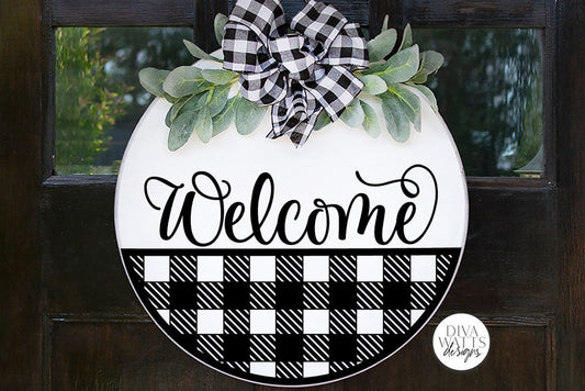 Welcome With Plaid Bottom SVG | Round Farmhouse Sign | DXF and More!