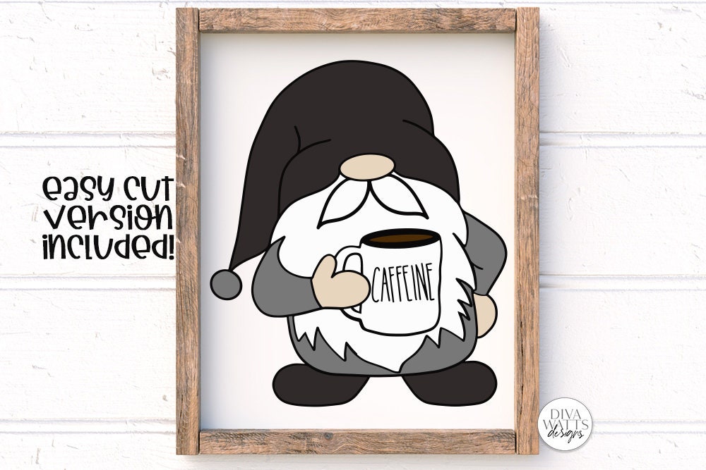 SVG Coffee Gnome 2 | Cutting File | Vinyl Stencil HTV | DXF png eps jpg | Shirt Sign | Instant Download | Gnomes | Lumpy Farmhouse Mug