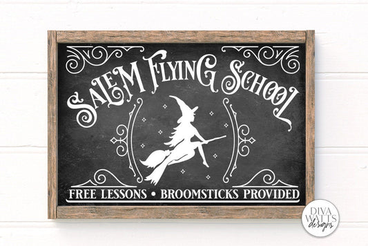 Salem Flying School SVG | Halloween Sexy Witch Sign Design | Farmhouse Style Decor