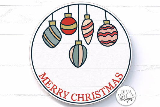 Merry Christmas Vintage Ornaments SVG | Round Sign Design