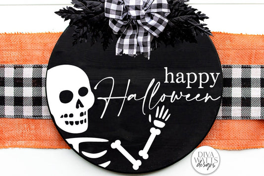 Happy Halloween SVG | Spooky Skeleton Round Sign Design