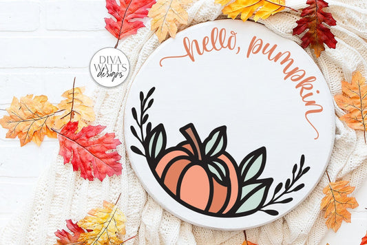 Hello Pumpkin Round SVG | Fall / Autumn Welcome Sign Design