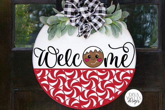Peppermint & Gingerbread Welcome SVG | Christmas Round Sign Design