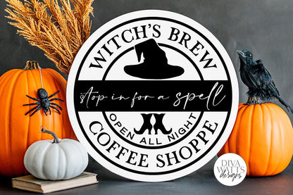 Witch's Brew Coffee Shoppe | Halloween Kitchen Round Sign Design