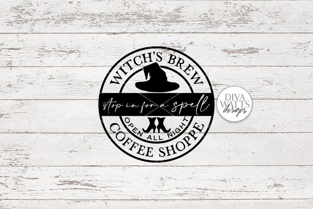 Witch's Brew Coffee Shoppe | Halloween Kitchen Round Sign Design