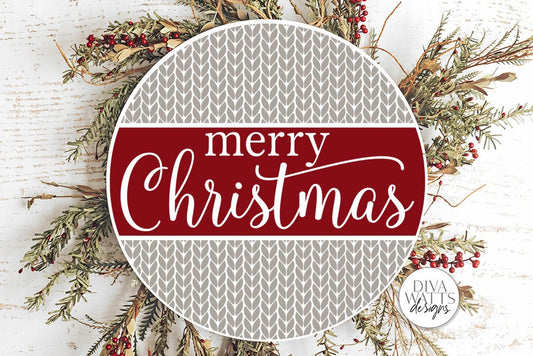 Merry Christmas With Knit Pattern SVG | Winter Round Sign Design