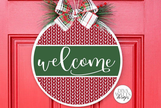 Welcome with Knit Pattern SVG | Christmas / Winter Design For Round Sign