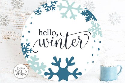 Hello Winter SVG | Snowflakes Christmas Round Design