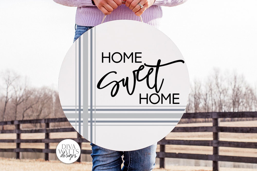Home Sweet Home SVG | Round Farmhouse Plaid Design