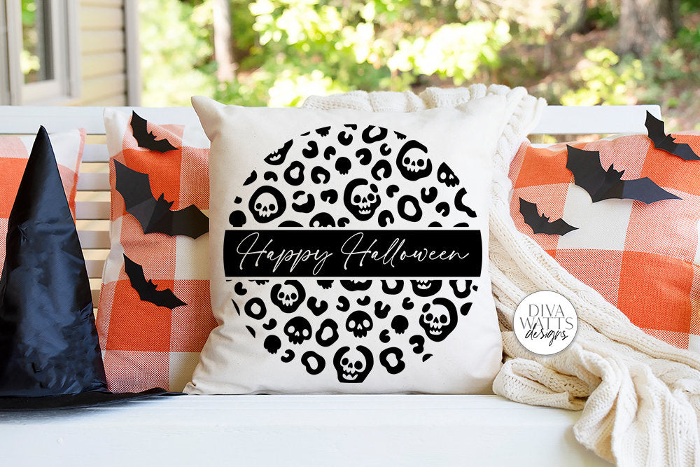 Happy Halloween SVG | Skull Leopard Print Round Design