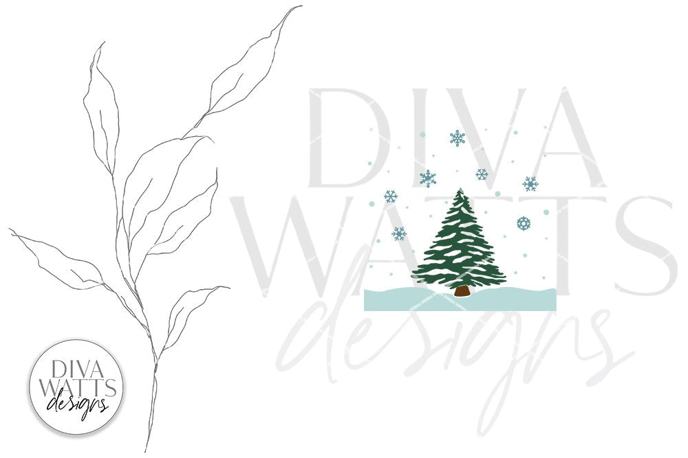 Tree With Falling Snow SVG | Christmas / Winter Square Design