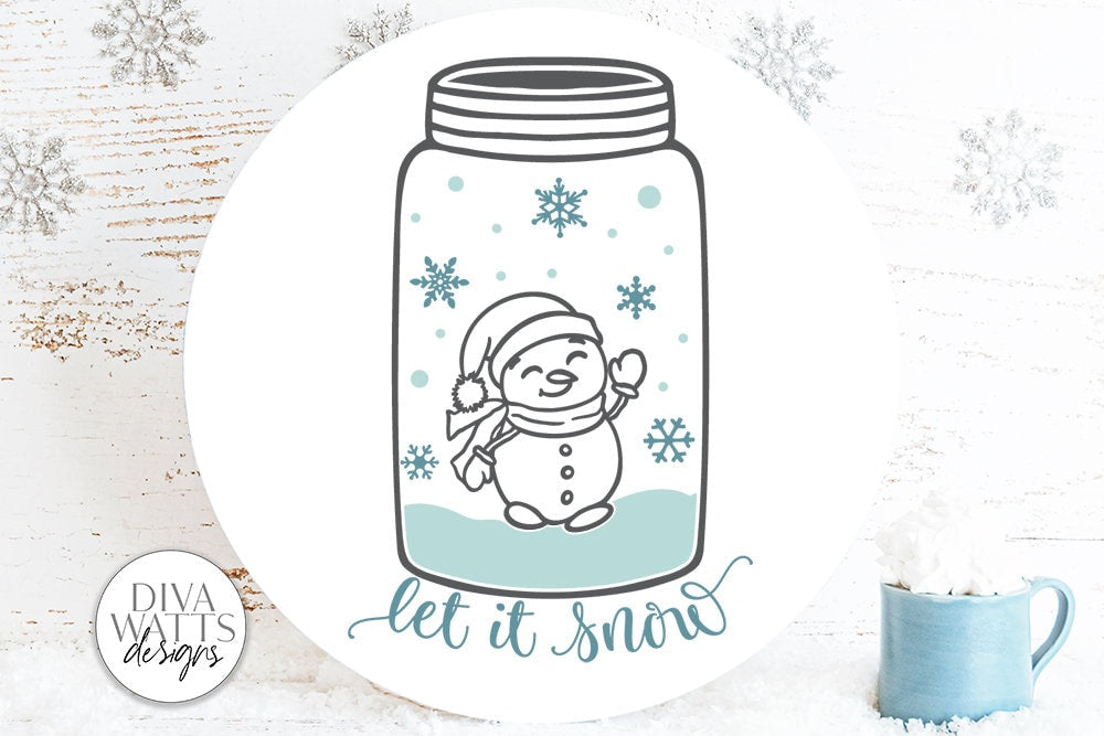 Let It Snow SVG | Snowman Jar Winter Design