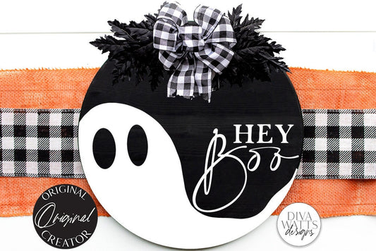 Hey Boo Ghost Round SVG | Round Sign Design