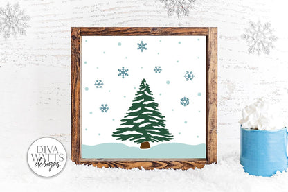 Tree With Falling Snow SVG | Christmas / Winter Square Design