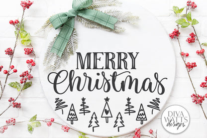 Merry Christmas SVG | Tree Pattern Door Hanger Design - 2 VERSIONS INCLUDED