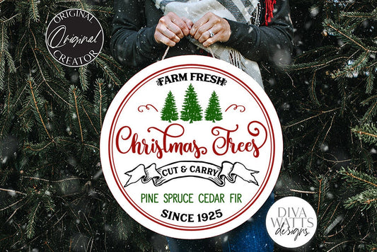 Farm Fresh Christmas Trees SVG | Round Design