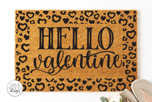 Hello Valentine Doormat SVG | Leopard Print Hearts Design