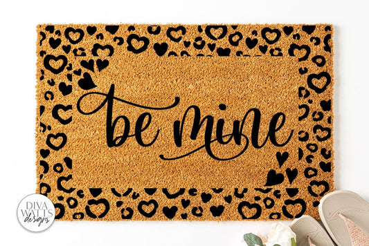 Be Mine Doormat SVG | Leopard Hearts & Lips Design
