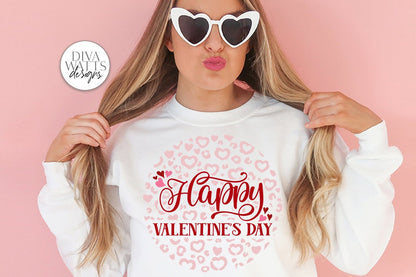 Happy Valentine's Day SVG | Heart Leopard Print Round Design