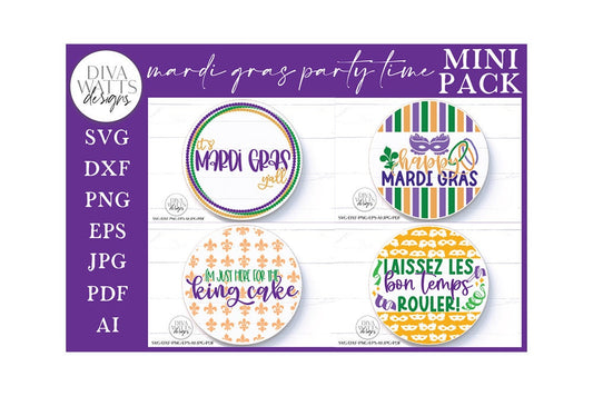 Mardi Gras Party Time Mini Pack - 4 Round SVG & More Designs