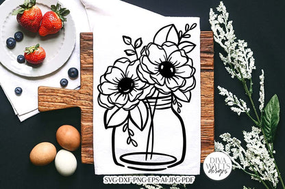 Flowers in Mason Jar Arrangement SVG | Boho Farmhouse Design