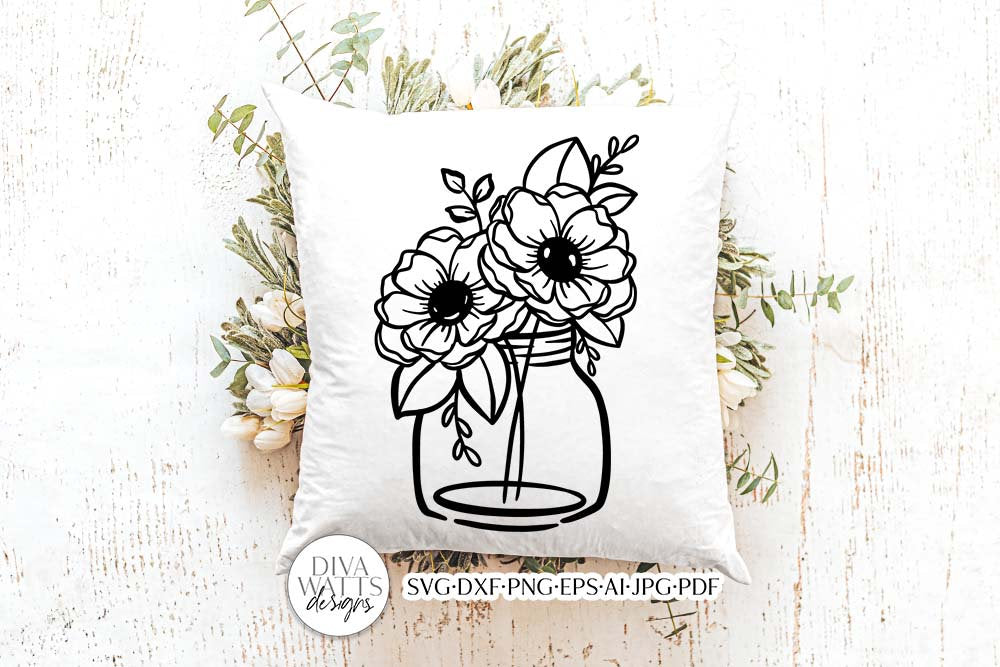 Flowers in Mason Jar Arrangement SVG | Boho Farmhouse Design