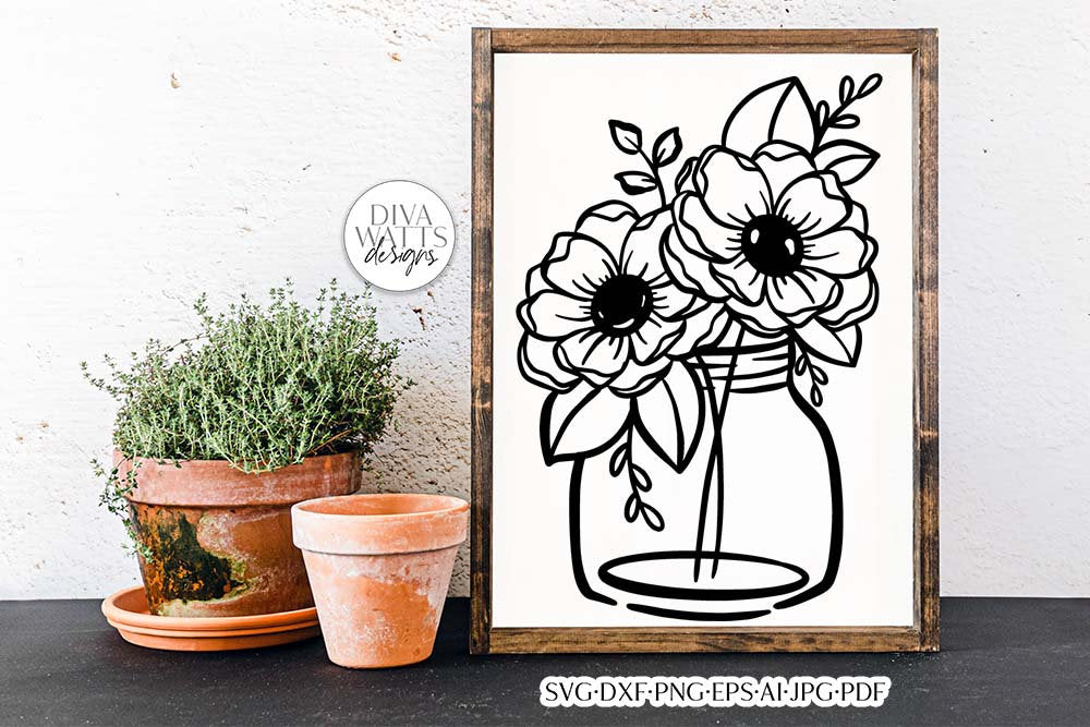Flowers in Mason Jar Arrangement SVG | Boho Farmhouse Design