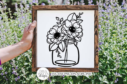 Flowers in Mason Jar Arrangement SVG | Boho Farmhouse Design
