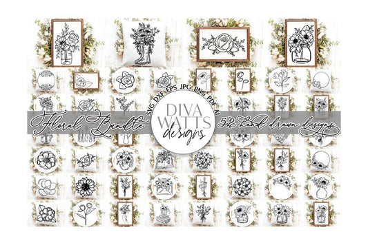 Mega Flower SVG Bundle | 52 Hand Drawn Floral Designs