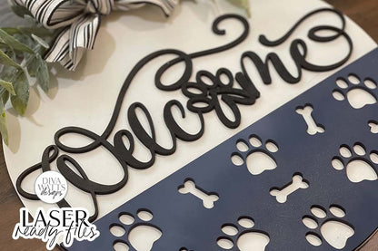 Welcome Round Glowforge SVG | Dog Pawprint & Bones Design