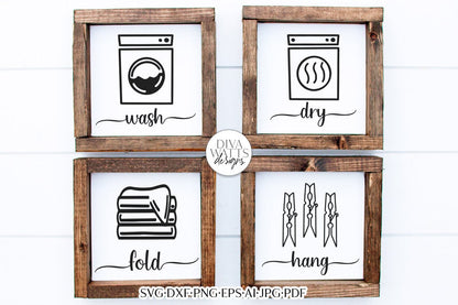 Laundry Room Sign Set | Wash Dry Fold Hang | Farmhouse Design