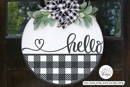 Hello with Heart Tail and Plaid Half Circle SVG | Farmhouse Welcome Design