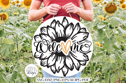 Welcome SVG | Sunflower with Heart Design