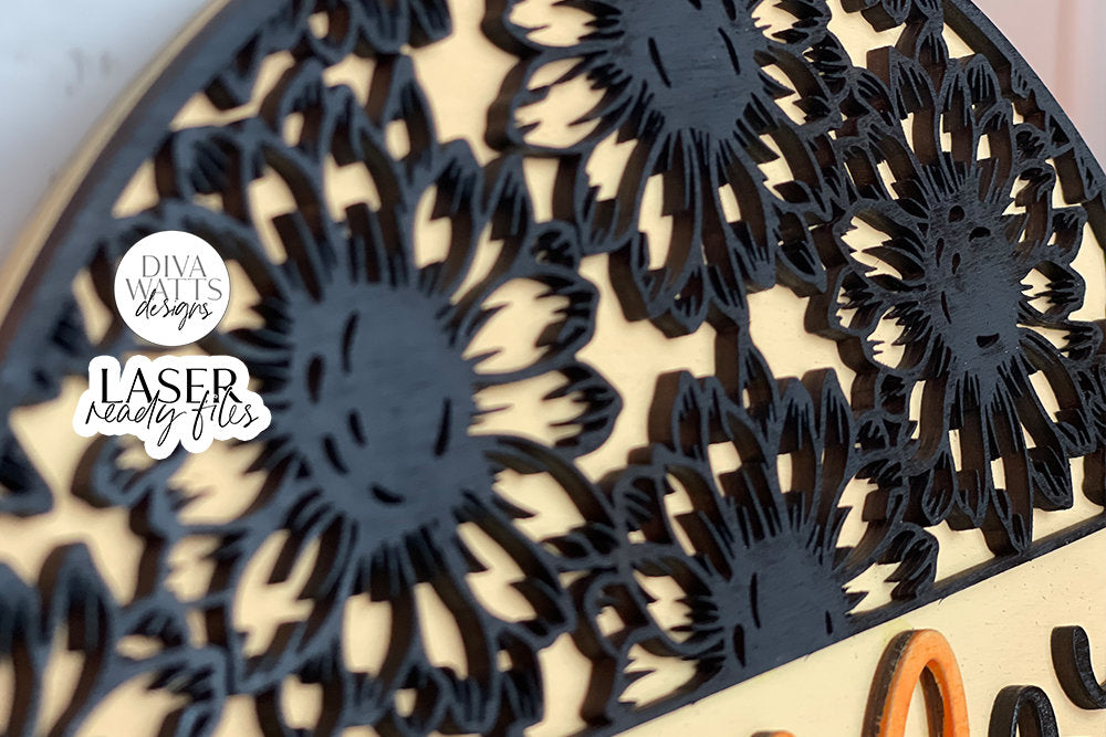 Welcome SVG for Glowforge | Sunflower With Heart Laser Design