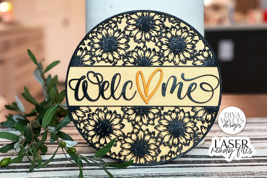 Welcome SVG for Glowforge | Sunflower With Heart Laser Design