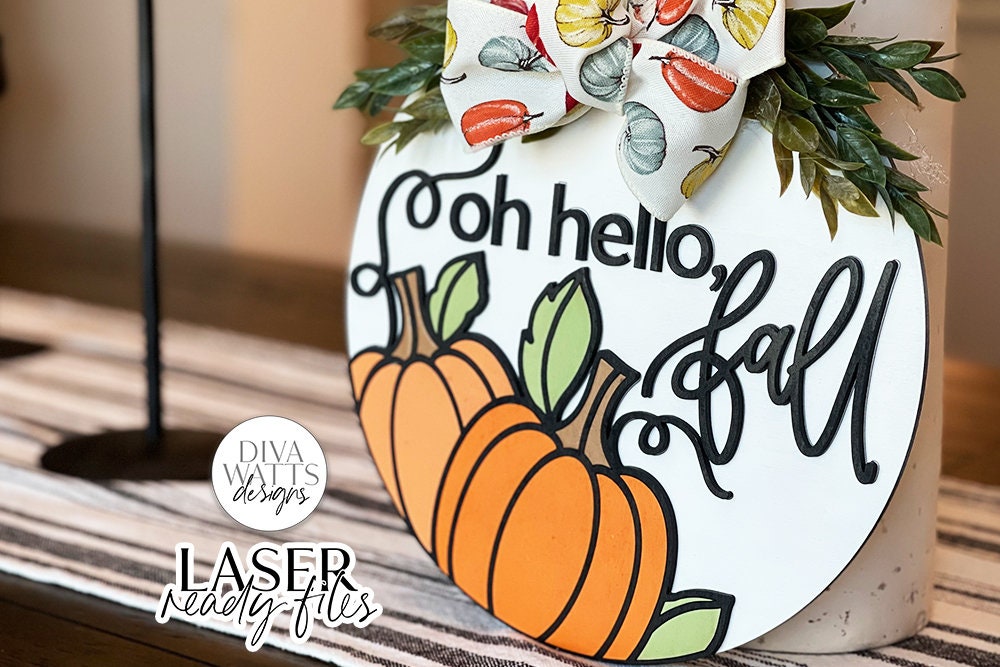 Oh Hello Fall Glowforge SVG | Autumn Pumpkins Laser File