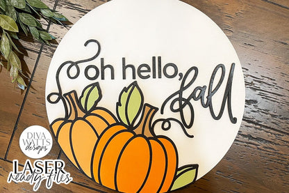 Oh Hello Fall Glowforge SVG | Autumn Pumpkins Laser File