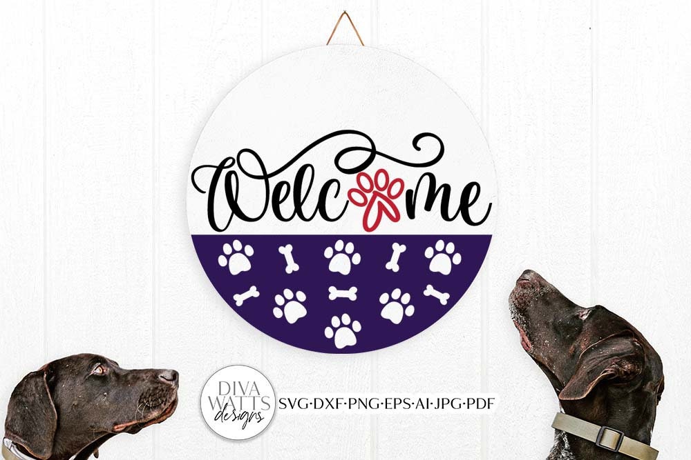 Welcome Round SVG | Dog Pawprint & Bones Design