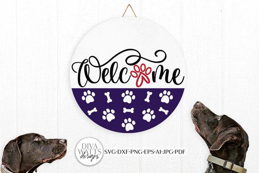 Welcome Round SVG | Dog Pawprint & Bones Design