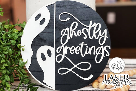 Ghostly Greetings Glowforge SVG | Halloween Laser File