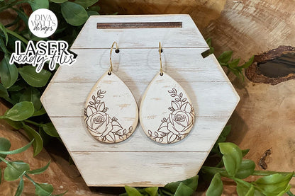 Rose Drop Earrings Glowforge SVG | Floral Laser File
