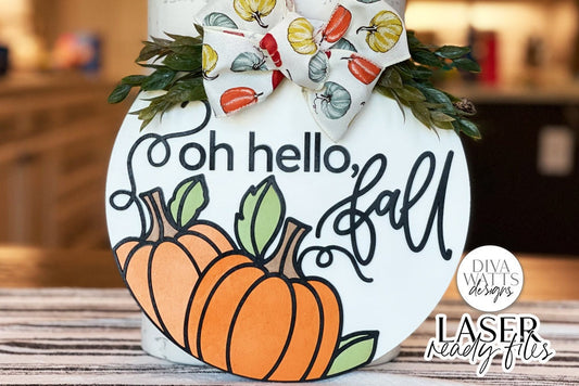Oh Hello Fall Glowforge SVG | Autumn Pumpkins Laser File