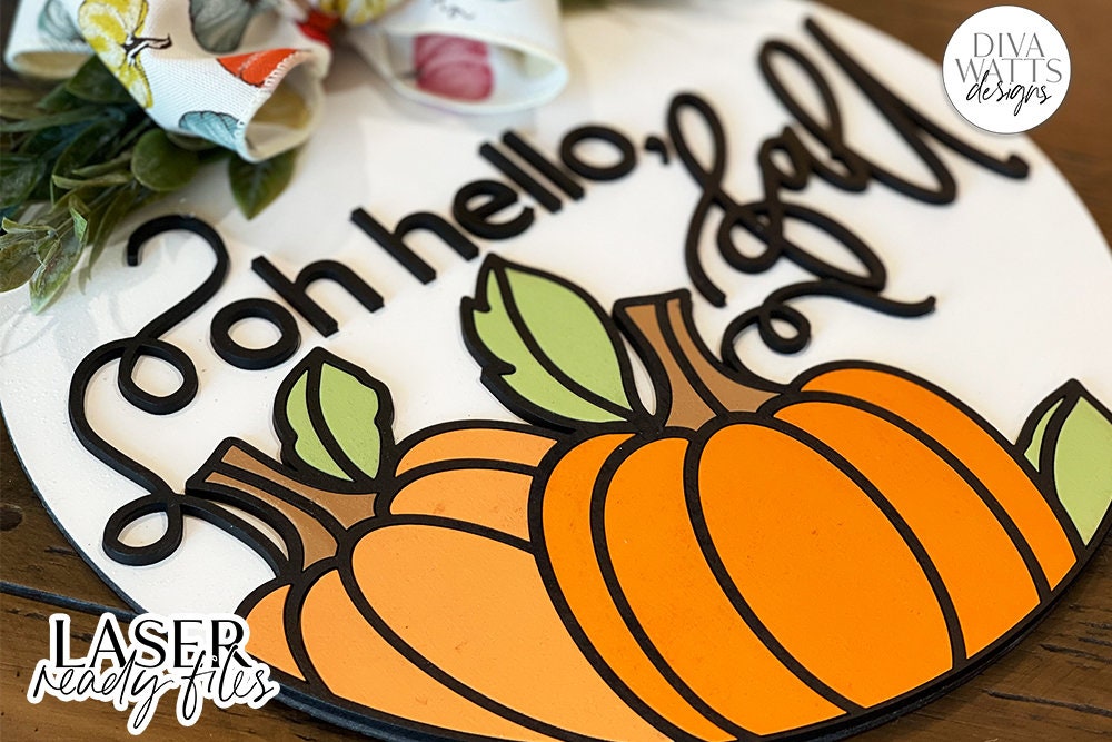 Oh Hello Fall Glowforge SVG | Autumn Pumpkins Laser File